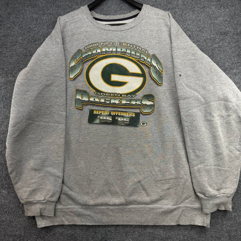 Vintage Starter Green Bay Packers 1996 NFC Champions Sweatshirt Mens‎ XXL Grey